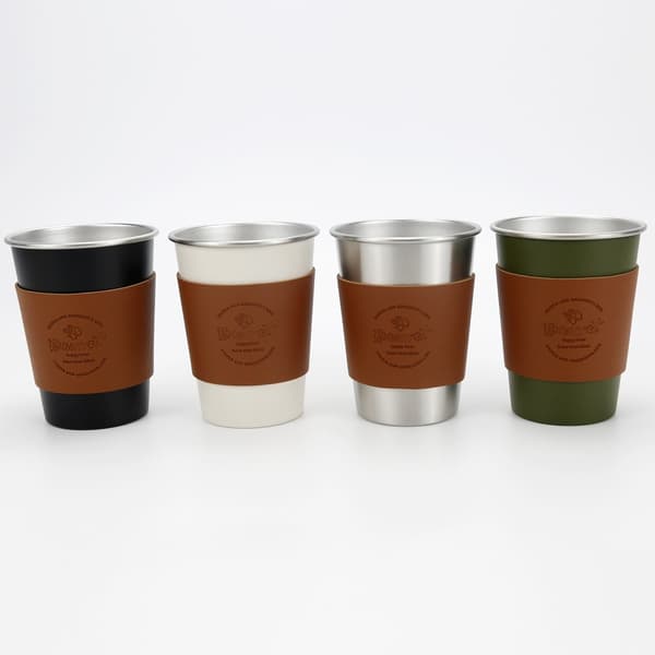 4-Pack Utomhus Camping Portabla Små Vin/Te Koppar - Rostfritt Stål & Läder 350ml 350ml