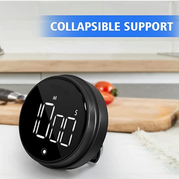 Magnetisk digital køkkenur med stort LED display Sort