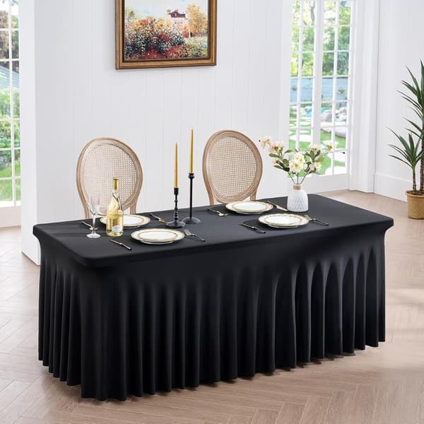 Svart 8ft Manet Bordskjol - Elastisk Polyester Duk för Bröllop & Fest