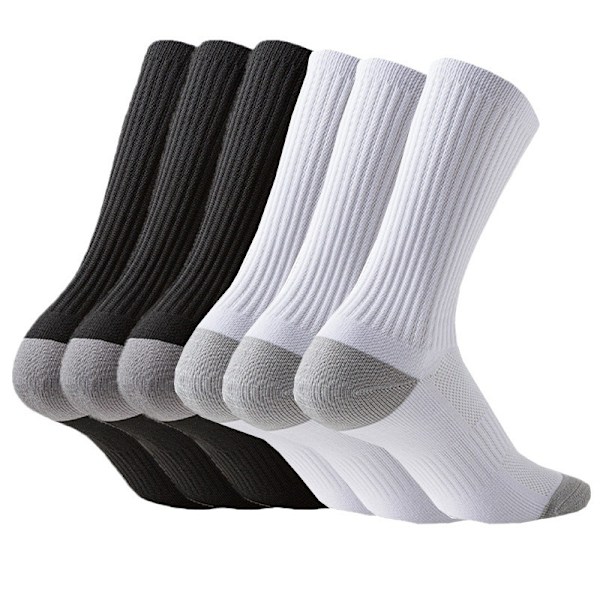Mid-calf sokker 6-pak (3 sorte og 3 hvide)