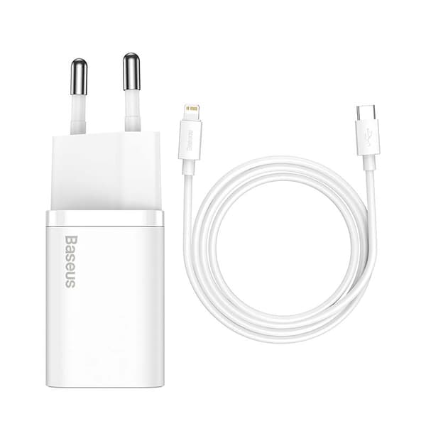 Baseus Super Si Snabbladdare 1C 20W med USB-C-kabel för Lightning 1m (vit)