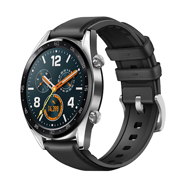 Stilfuld læderurrem til Huawei GT4/Samsung Watch 6 Sort 22 mm