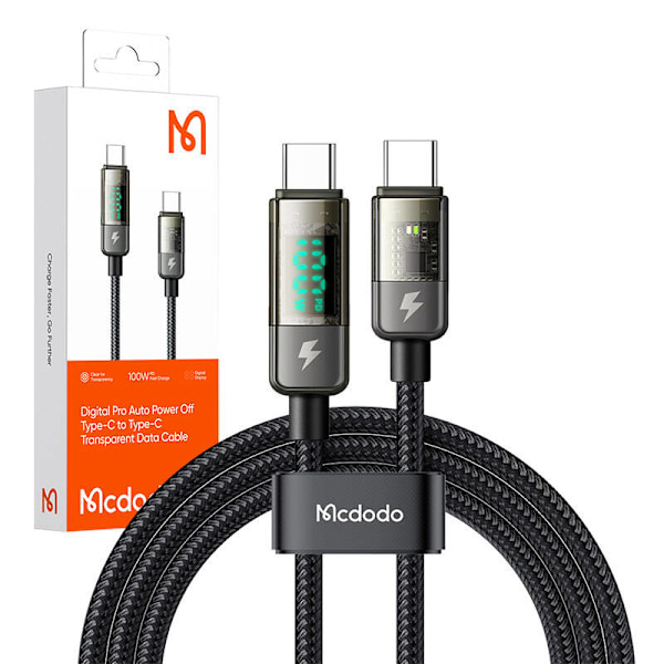 Mcdodo CA-3611 USB-C till USB-C-kabel, automatisk avstängning, PD 100W, 1,8m (svart)