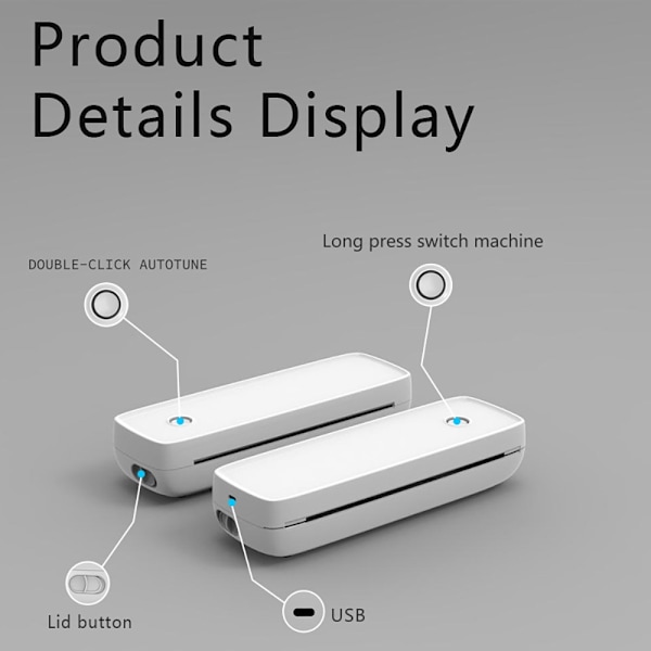 Mini Bærbar A4 Termisk Printer - 200DPI, Trådløs Bluetooth Forbindelse, Kompatibel med Windows, Mac, iOS og Android White White