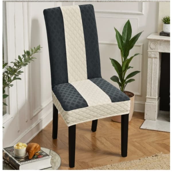 Stolsöverdrag Diamond Jacquard 4-pack - Polyester stretch helsitsöverdrag för matplats, restaurang och evenemang, diamantfärgblock, damm- och fläckbes grey+white