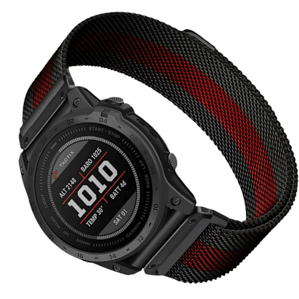 Garmin Fenix 7X Pro/Fenix 58 Metal Urrem Quick Release Milanese Rustfrit Stål Sort/rød 22 mm