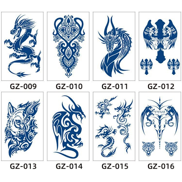 Tillfällig tatueringsdekal, blå blommig design 1