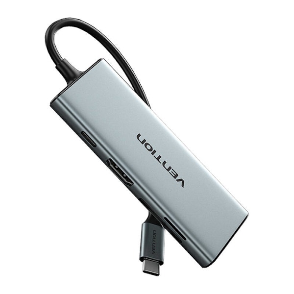 USB-C till HDMI, 3x USB 3.0, SD, TF, PD Hub Vention TOPHB 0,15m Grå