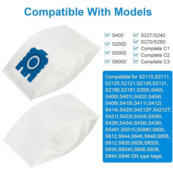 12-pack dammsugarpåsar kompatibla med Miele GN-serien S8/C1/C2/C3, effektiva filterpåsar