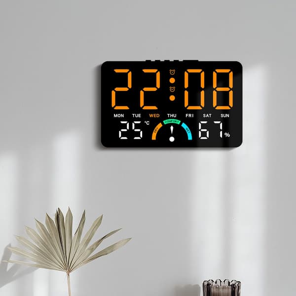 LED digital klocka med temperatur och luftfuktighet, väckarklocka, kalender samt skrivbords- och väggmontering Black Orange Black Orange