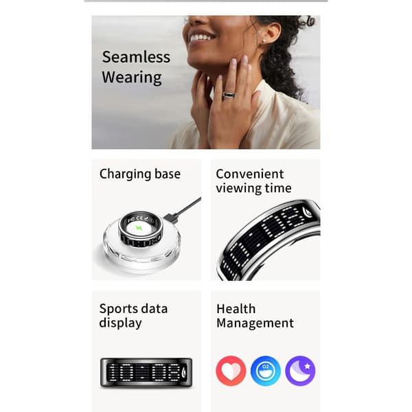 Smart Ring med Display och Laddningsfodral - Spåra Träning & Hälsa Black 11 Black 11