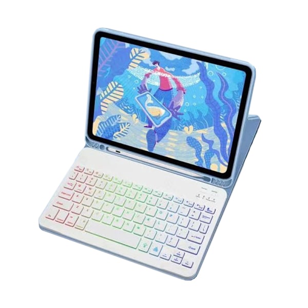 Læder iPad-etui med RGB Bluetooth-tastatur og -mus iPad 12,9 tommer Blå