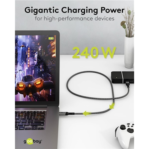 USB-C™-kabel med tekstilkappe, USB4™, 240 W, 40 Gbit/s, Power Delivery, 1,5 m