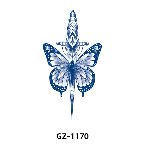 Tillfällig tatueringsdekal, blå blommig design 10