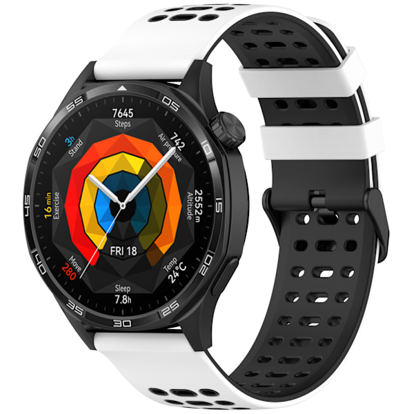 Silikoninen ranneke 22mm - Huawei Watch GT5:lle, Keep Watch Pilot1:lle Valkoinen + musta