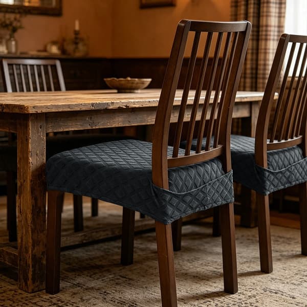 Stolsöverdrag 4-pack — jacquardmönster, dubbel elastisk passform för pallar och köksstolar, anti-glid polyester med tunga- och spänne för säkert fäste DarkGrey