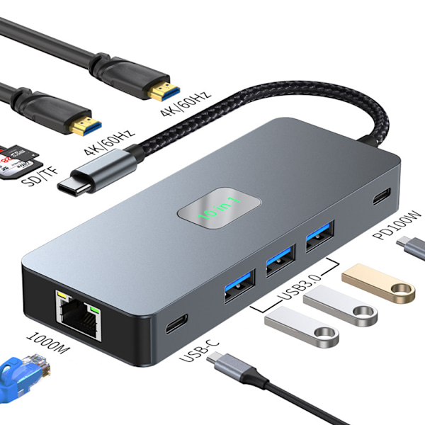 10-in-1 USB-C -telakointiasema kahdella 4K60Hz-näytöllä