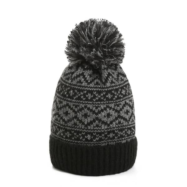 Stilren Akrylstickad Mössa med Pom Pom - Varm Vintermössa Black Black