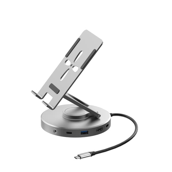 10-i-1 USB-C Hub med 360° Roterbart Telefonstativ - Dockningsstation i Aluminiumlegering
