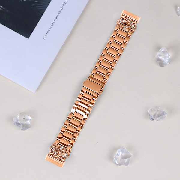 Glittrande fjärilsarmband för Fitbit Versa 3/4 med tre strass Rose guld