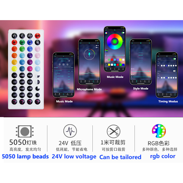20M LED Strip Lights Kit med Bluetooth App Kontrol
