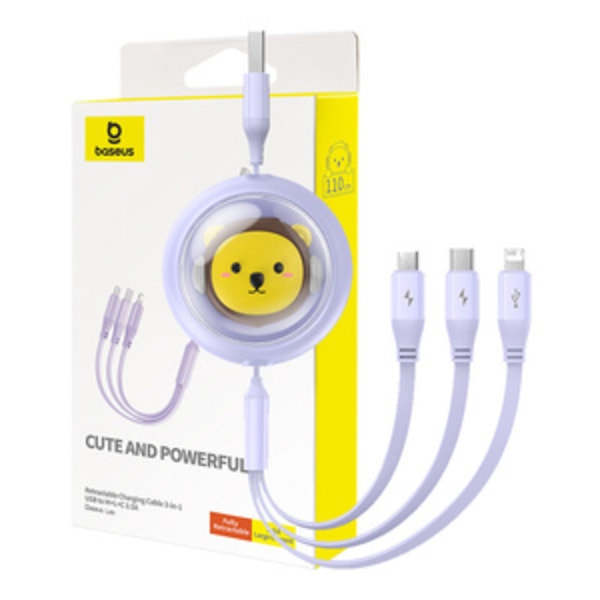 Laddningskabel 3w1 Baseus USB till USB-C, USB-M, Lightning 3,5A, 1,1m (lila)