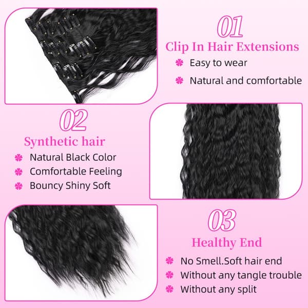 Brune Uld Krøllede Hår Extensions - Højtemperatur Fiber Clip i Hårstykker