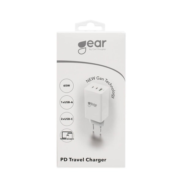 GEAR Laddare GAN 220V 2xUSB-C + 1xUSB-A PD 45W + 18W + 3A (total
