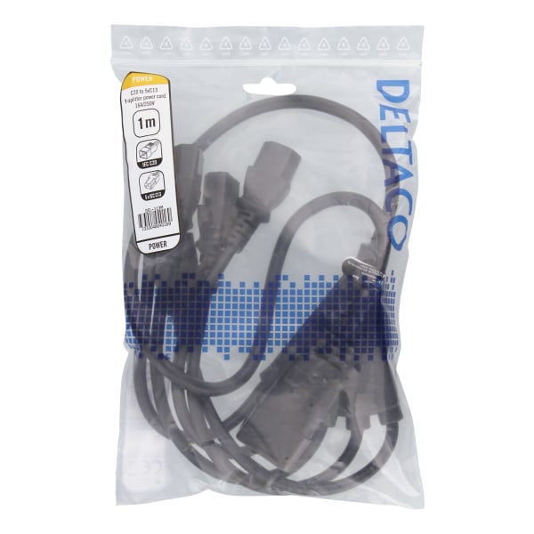 IEC C20 to 5x IEC C13, Y-splitter cable,1m, 16A/250V, black