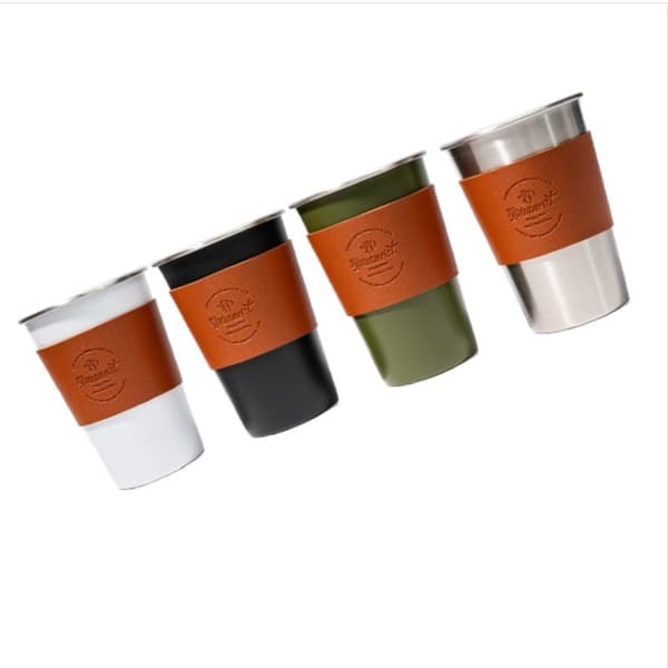 4-Pack Utomhus Camping Portabla Små Vin/Te Koppar - Rostfritt Stål & Läder 350ml 350ml
