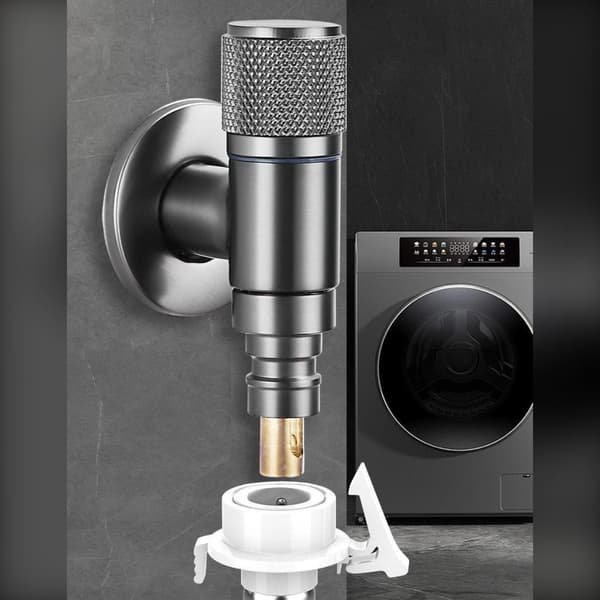 Washing Machine Auto Shut-Off Valve kompatibelt med Multiple Brands - Rustfrit Stål Kompakt Vægbatteri med Quick Connect Gray Gray