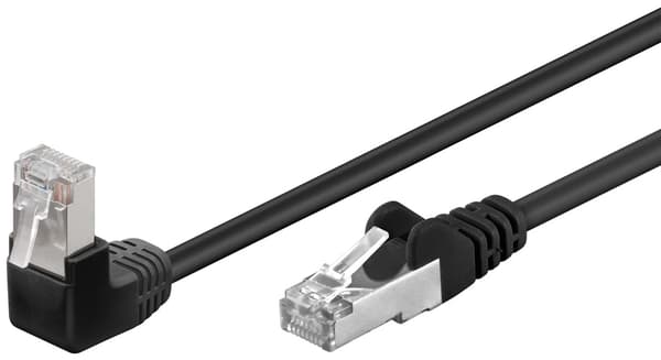 Netværkskabel CAT 5e vinklet 1x 90°, F/UTP, sort, 1 m