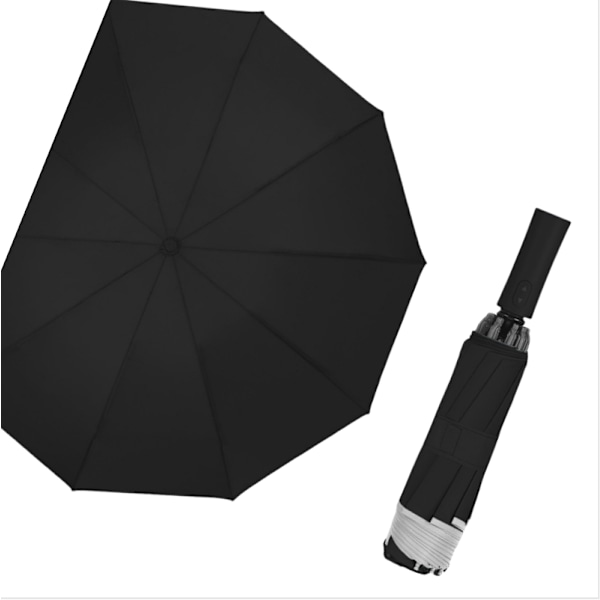 Reflekterende stribe, foldbar paraply til regn eller solskin Sort
