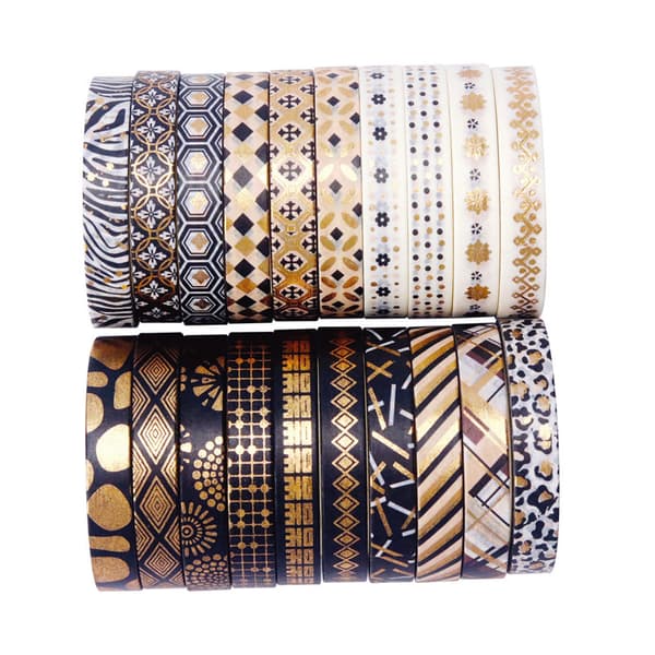 Sort og guld folie Washi Tape sæt - 20 ruller