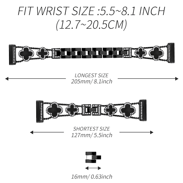 Cloverlink-armband för Fitbit Versa 3/4/Sense 2 Svart