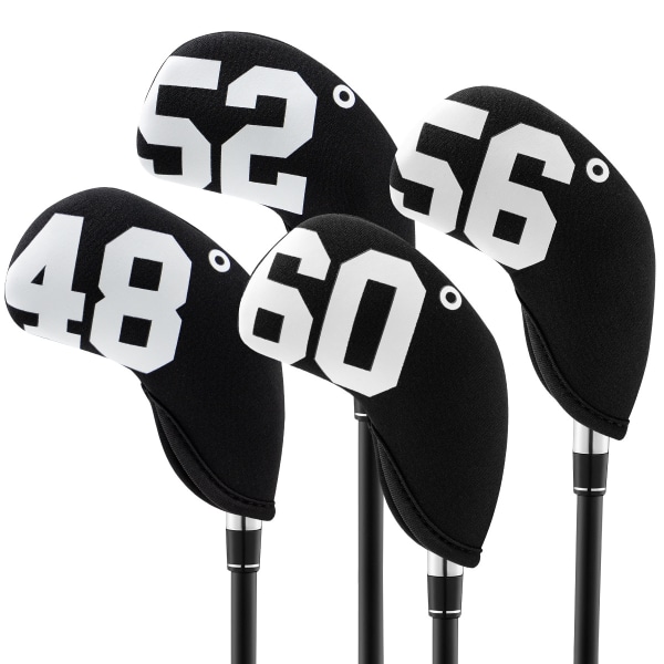 4-pack syntetiskt läder golfklubbhuvudskydd 48° 52° 56° 60° Svart