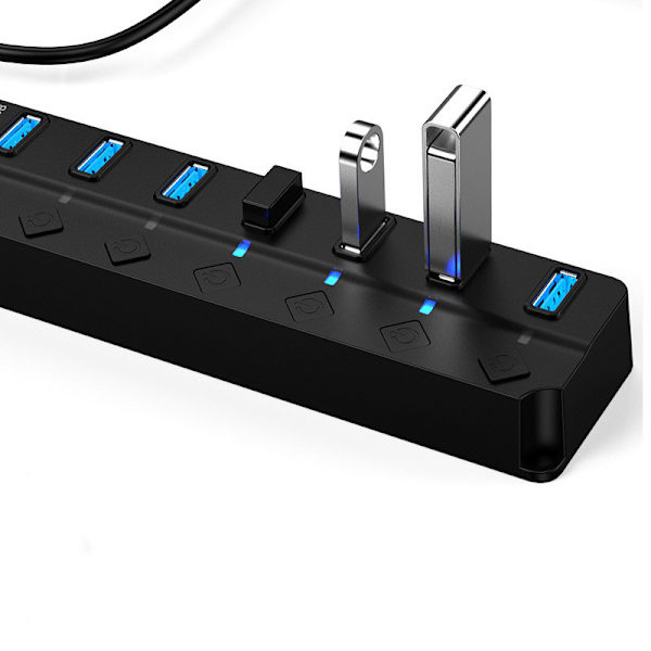INF USB 3.0-hub 5 Gbps 7-portars med individuella av/på-knappar