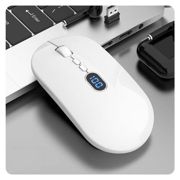 Trådløs USB Bluetooth-mus med digitalt display - 2,4G + Bluetooth Dual Mode genopladelig mus White White