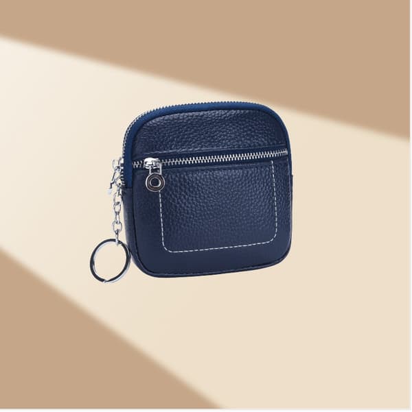 Stilfuld Mini Ægte Læder Møntpung med Lynlås Blue Blue