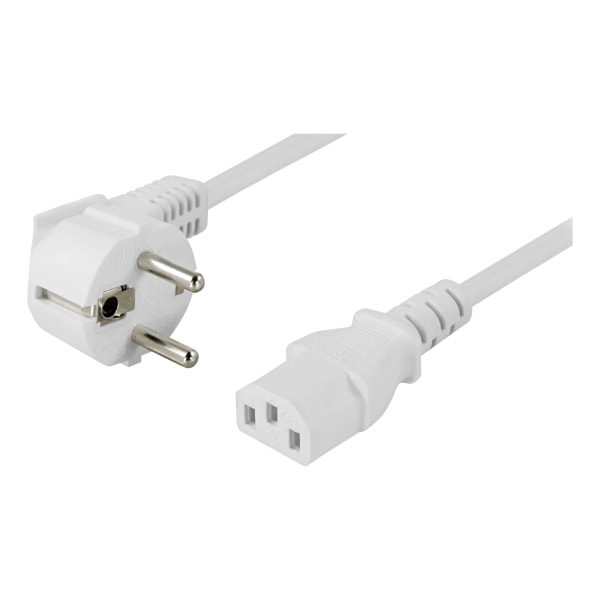 Earthed power cable, angled CEE 7/7 - C13, 10m white