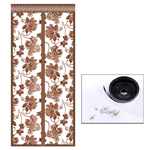 Magnetiskt skärmdörrgardin, broderad pionkaffe, 80 cm x 210 cm