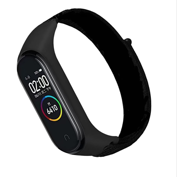 Klockarmband i Nylon för Xiaomi Mi Band 3/4/5/6/7 Svart
