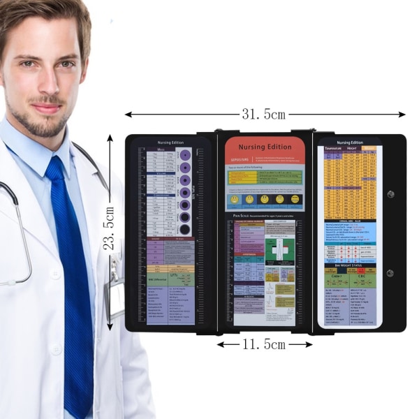 Nursing Clipboard Foldbar, med penneholder til studerende, sygeplejersker Sort