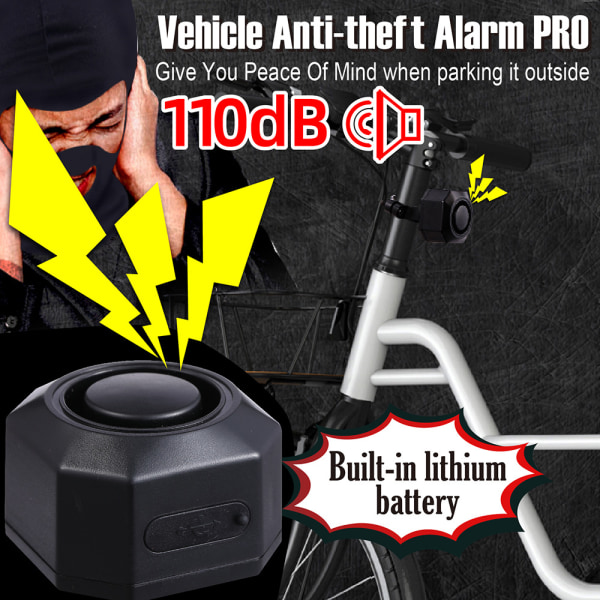 INF Genopladelig cykelalarm med fjernbetjening 110dB Sort