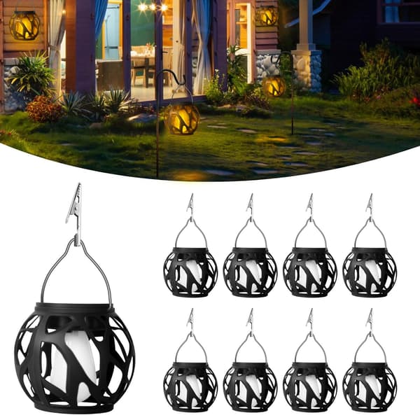 Solar Flame Effect Hängande Lyktor - 2 Pack, Utomhus Trädgårdsdekor