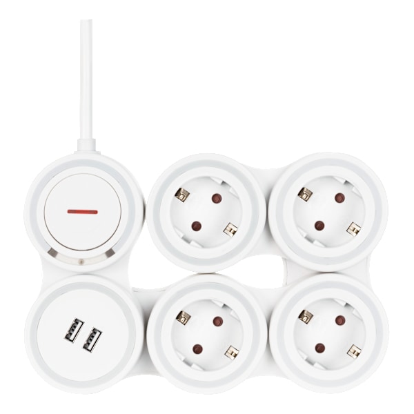 Flexible 4-Socket Power strip, 1.4m, 16A 3500W, 2x USB-A, wh