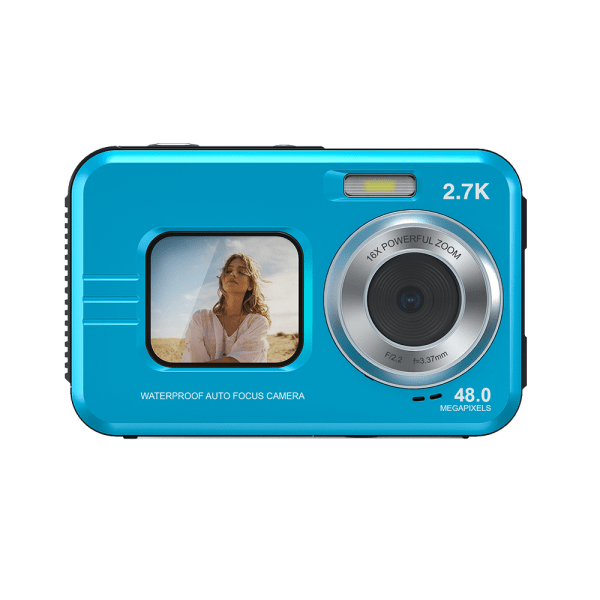 INF Vedenalainen kamera vedenpitävä 48MP/4K/16x zoom/kaksoisnäyttö/automaattinen tarkennus Sininen