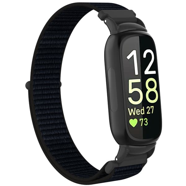 Nylon Loop Hook and Loop Rem Kompatibel med Fitbit Inspire 3 - Fås i Flere Farver Black Black