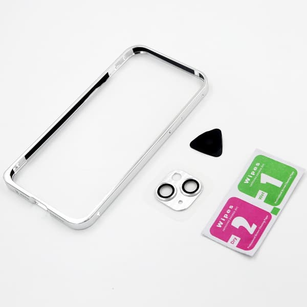 Stötfångarfodral i aluminiumlegering för iPhone 15 Plus Silver Silver