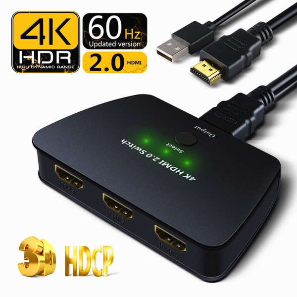 INF HDMI Switch 3-1 med HDR, 3D og 4K (2160p)